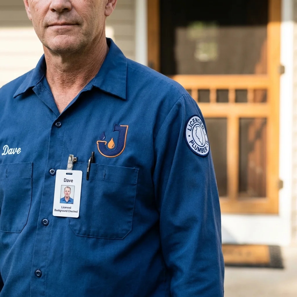 Licensed plumber showing ID badge in Bayport, NY