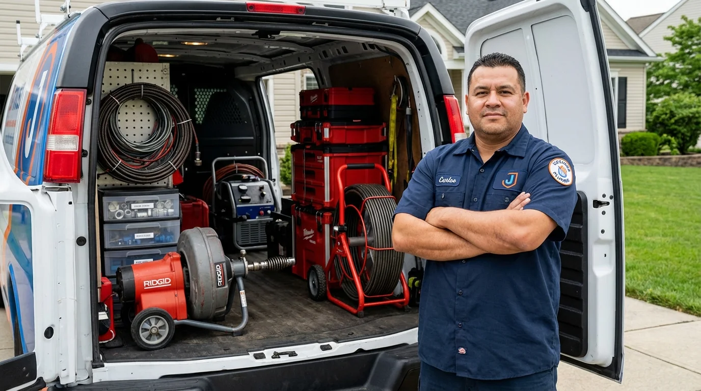 Professional drain cleaning equipment and Johns Plumbing LLC plumber in Bayport