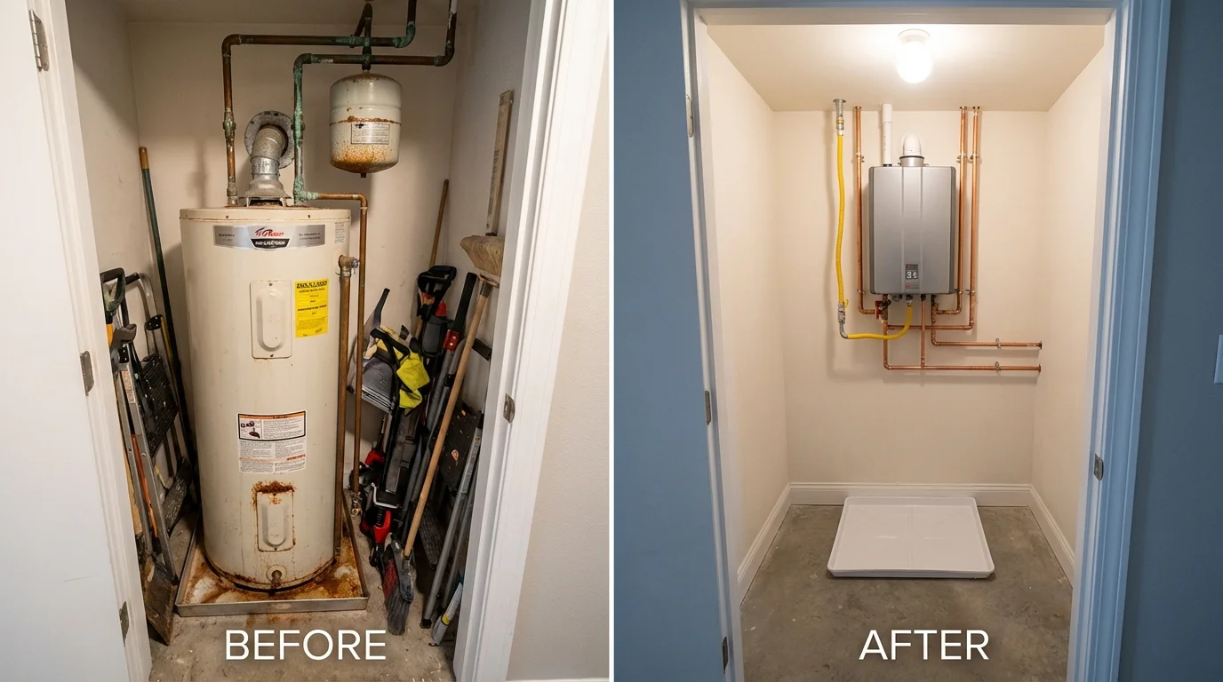 Tank water heater versus wall-mounted tankless unit comparison for Bayport, NY homeowners